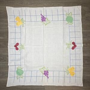 Vintage Fruit Themed Embroidered Tablecloth 31"x33"